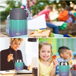 Insulated Thermo Soup Jar for Kids & Adults, 17 oz Stainless Steel Thermal Food Container with Spoon, Triple Layer Insulation (Rainbow)