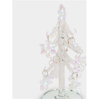 Статуэтка, 15 см, с подвесками, стекло, серебристая, Ель со снежинками, Event