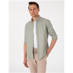 Haki Oxford Slim Fit Kolay Ütülenebilir Gömlek