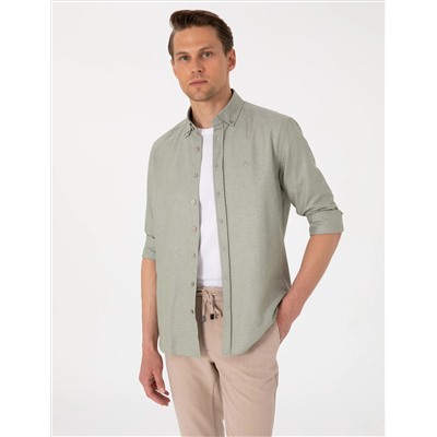 Haki Oxford Slim Fit Kolay Ütülenebilir Gömlek