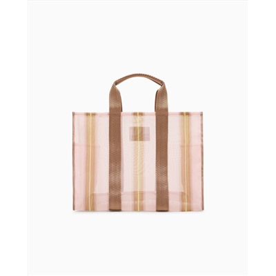 Transparent striped fabric shopper bag