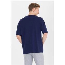 Erkek Lacivert Long Fit Bisiklet Yaka Tişört