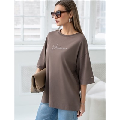 Футболка оверсайз с принтом стразами из премиального хлопка с эластаном