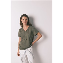 Camiseta manga corta algodón frunce verde