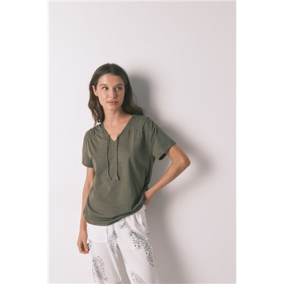 Camiseta manga corta algodón frunce verde