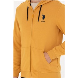 Erkek Hardal Kapüşonlu Örme Hırka