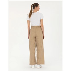 Bej Dokulu Flare Hıgh Waist Fit Pantolon