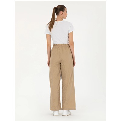 Bej Dokulu Flare Hıgh Waist Fit Pantolon
