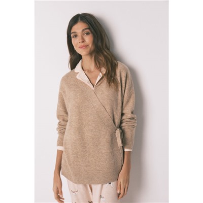 Cárdigan liso punto tricot beige