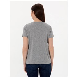 Gri Melanj Regular Fit V Yaka Basic Tişört