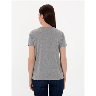 Gri Melanj Regular Fit V Yaka Basic Tişört