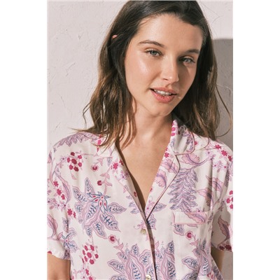 Pijama largo camisero estampado flores