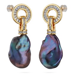 Серьги Барокко (жемчуг бензиновый, белый фианит; покрытие золото), Есть комплект