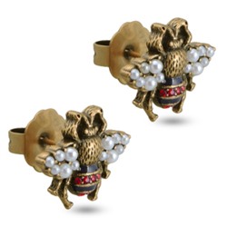 Пусеты (Майорка белая, кристаллы красные; покрытие античное золото), Есть комплект