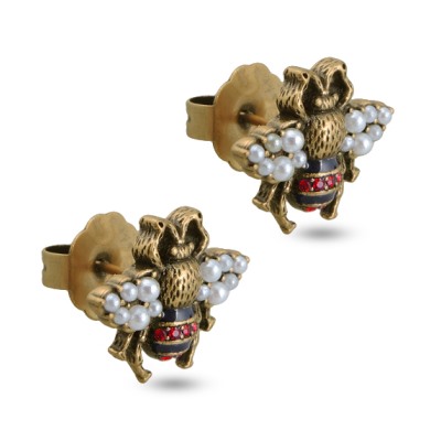 Пусеты (Майорка белая, кристаллы красные; покрытие античное золото), Есть комплект