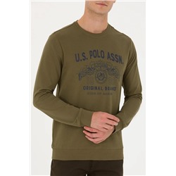 Erkek Haki Bisiklet Yaka Sweatshirt