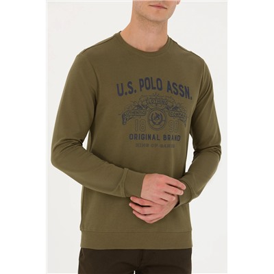 Erkek Haki Bisiklet Yaka Sweatshirt