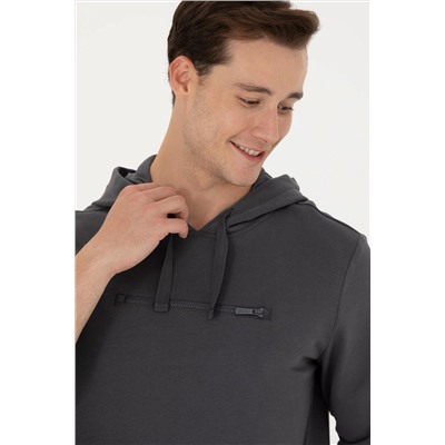 Erkek Antrasit Kapüşonlu Sweatshirt