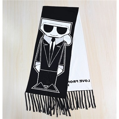 Зимний теплый шарф из окрашенной пряжи с вышитым рисунком мультяшного кота КАР*Л! 😎