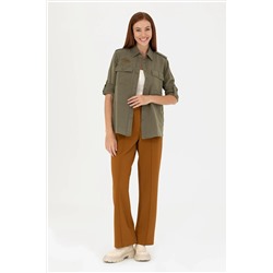 Kadın Haki Uzun Kollu Gömlek