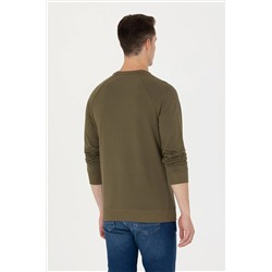 Erkek Haki Bisiklet Yaka Basic Sweatshirt