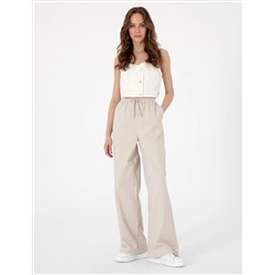 Bej Yüksek Bel Loose Fit Pantolon