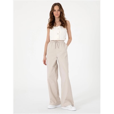 Bej Yüksek Bel Loose Fit Pantolon