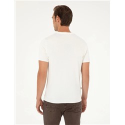 Ekru Slim Fit Bisiklet Yaka Triko Tişört