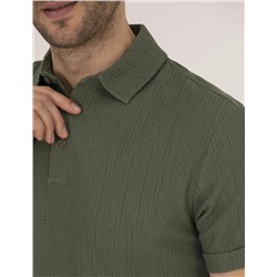 Haki Slim Fit Dokulu Polo Yaka Tişört