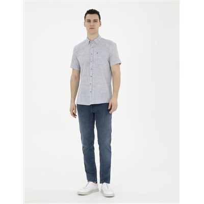 Lacivert Regular Fit Kısa Kollu Gömlek