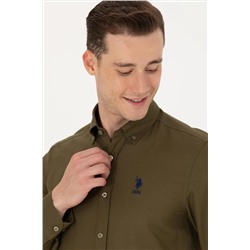 Erkek Haki Uzun Kollu Basic Gömlek