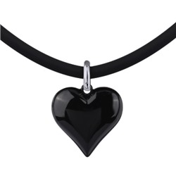 Колье-чокер Сердцебиение (2, 5см, эмаль черная, каучук черный; родий) 47-52см, Есть комплект