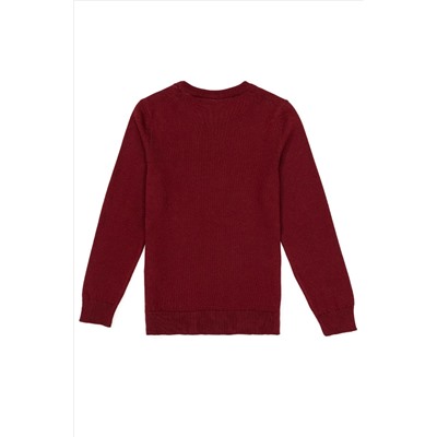 Erkek Çocuk Bordo Bisiklet Yaka Triko Kazak