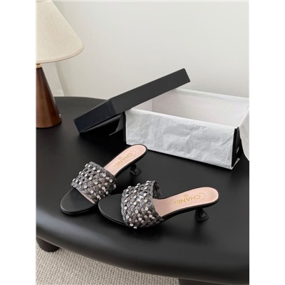 Женские шлепки / мюли  на элегантном каблучке 5 цветов ШАНЕЛ*Ь