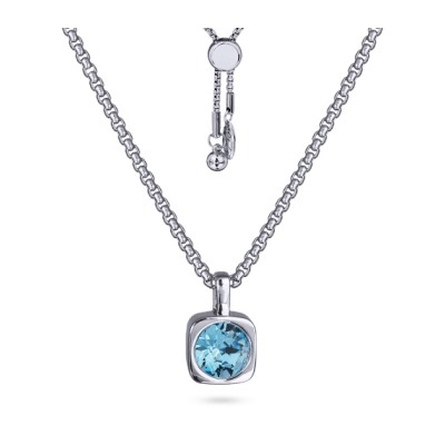 Кулон Теннис (кристаллы SW аквамарин 8мм; родий) 70см, Есть комплект