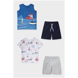 Set - Kurzarmshirt, Top und 2 Sweatshorts - Bio-Baumwolle