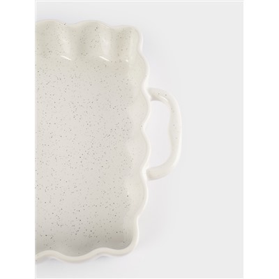 Форма для запекания, 26х26 см, с ручками, керамика, квадратная, белая, в крапинку, Bagel