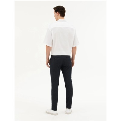 Lacivert Slim Fit Çizgili Kanvas Pantolon