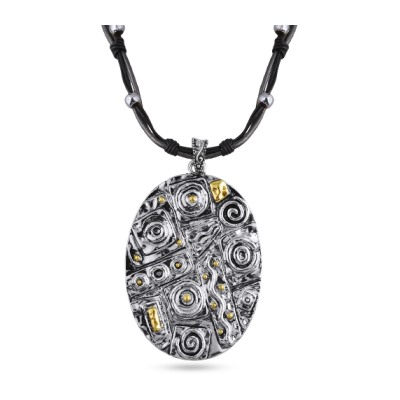 Кулон-50 (кожа черная, темно-серая; покрытие: родий, золото)