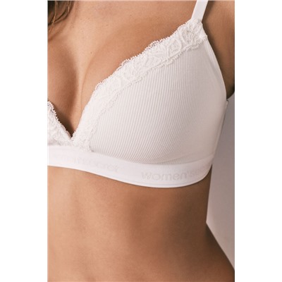 Sujetador triangular algodón canalé blanco CHARMING