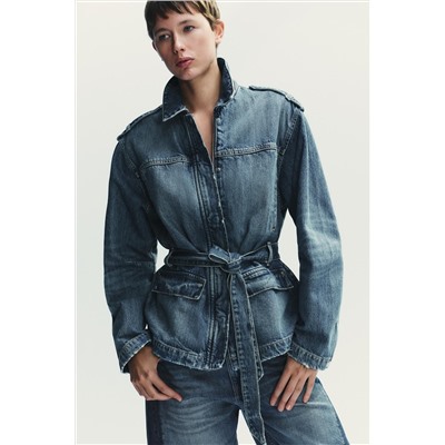 CHAQUETA LARGA DENIM TRF