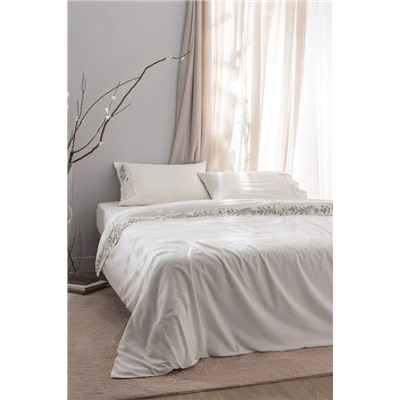 Relief King Size %100 Pamuk Bağlamalı Nevresim Takımı - Ekru/Haki