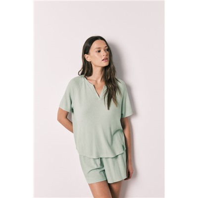 Pijama corto textura waffle verde