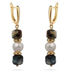 Серьги Селена (жемчуг белый 8мм, яшма; покрытие золото), Есть комплект