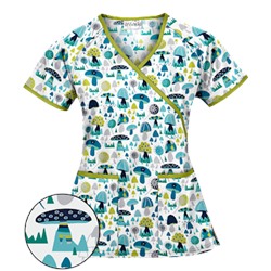 UA Mushroom Pickens Amazing Aqua Mock Wrap Scrub Top