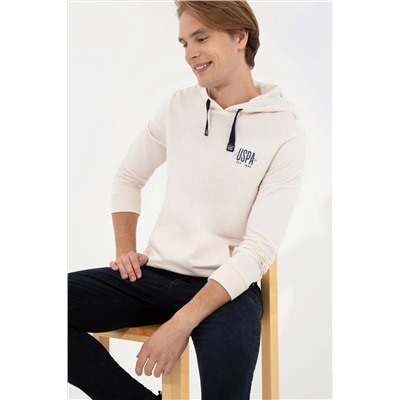 Erkek Ekru Kapüşonlu Basic Sweatshirt