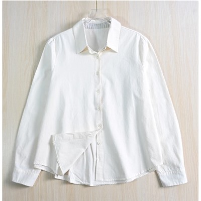 Женская удобная рубашка из стираного хлопка с отворотами