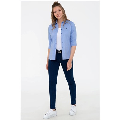 Kadın Saks Uzun Kollu Basic Gömlek