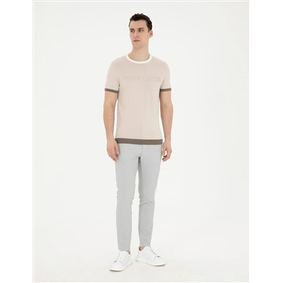 Gri Slim Fit Gofre Bağcıklı Kanvas Pantolon