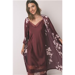 Bata larga floral granate